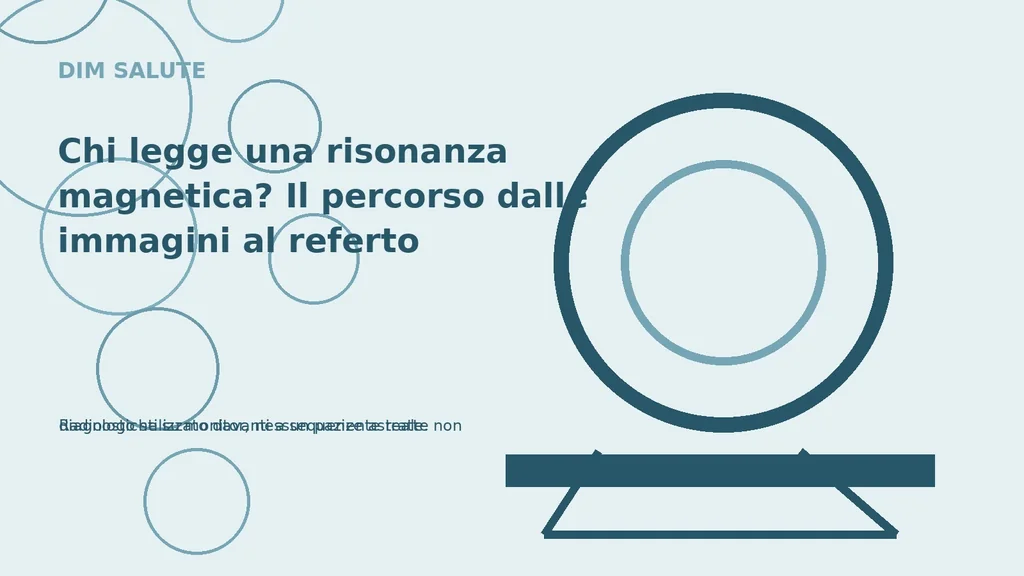 Radiologo stilizzato davanti a sequenze astratte non diagnostiche su monitor, nessun paziente reale.