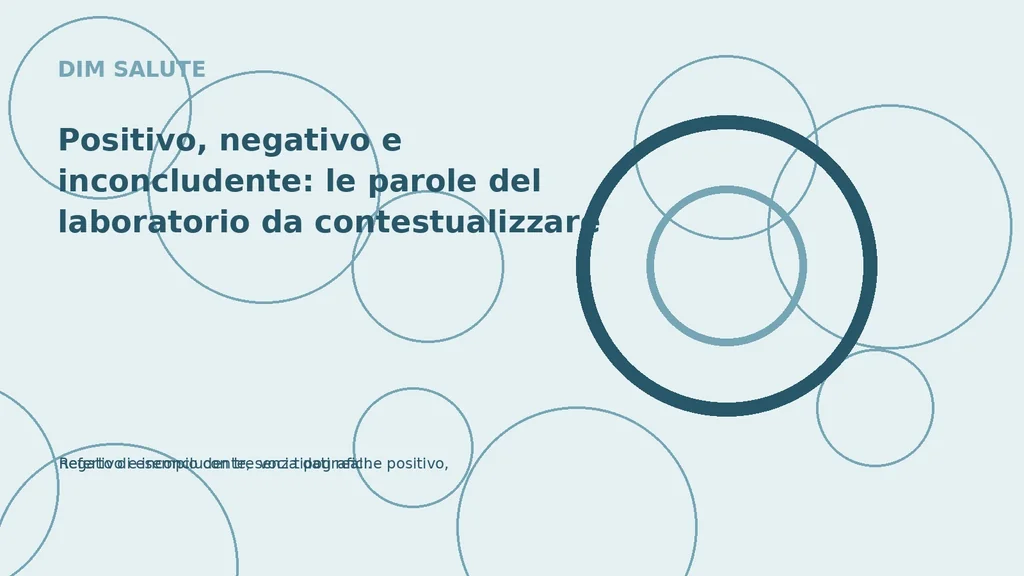 Referto di esempio con tre voci tipografiche positivo, negativo e inconcludente, senza dati reali.