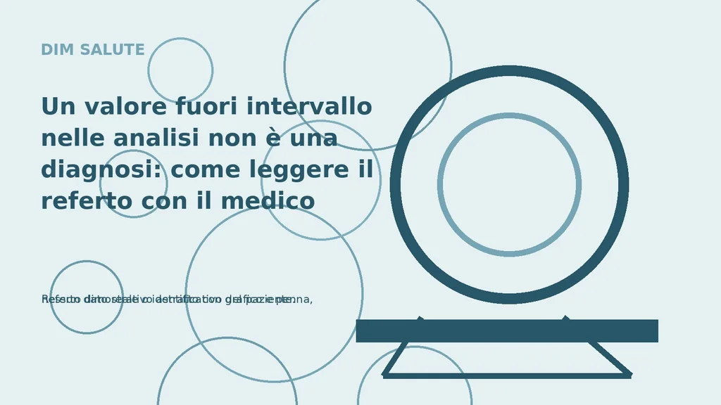 Referto dimostrativo astratto con grafico e penna, nessun dato reale o identificativo del paziente.