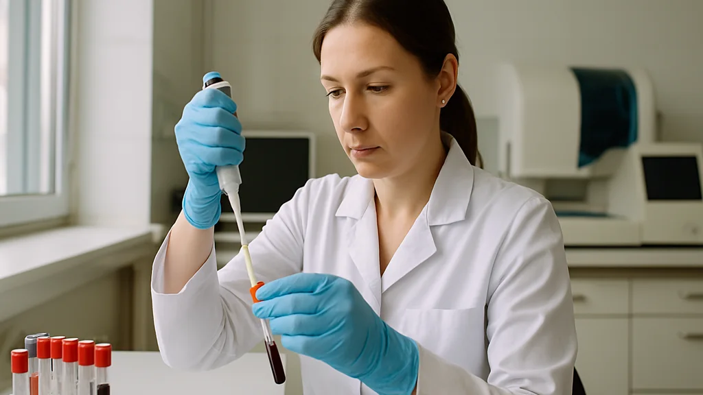 Professionista sanitaria in laboratorio mentre prepara un campione per l'analisi