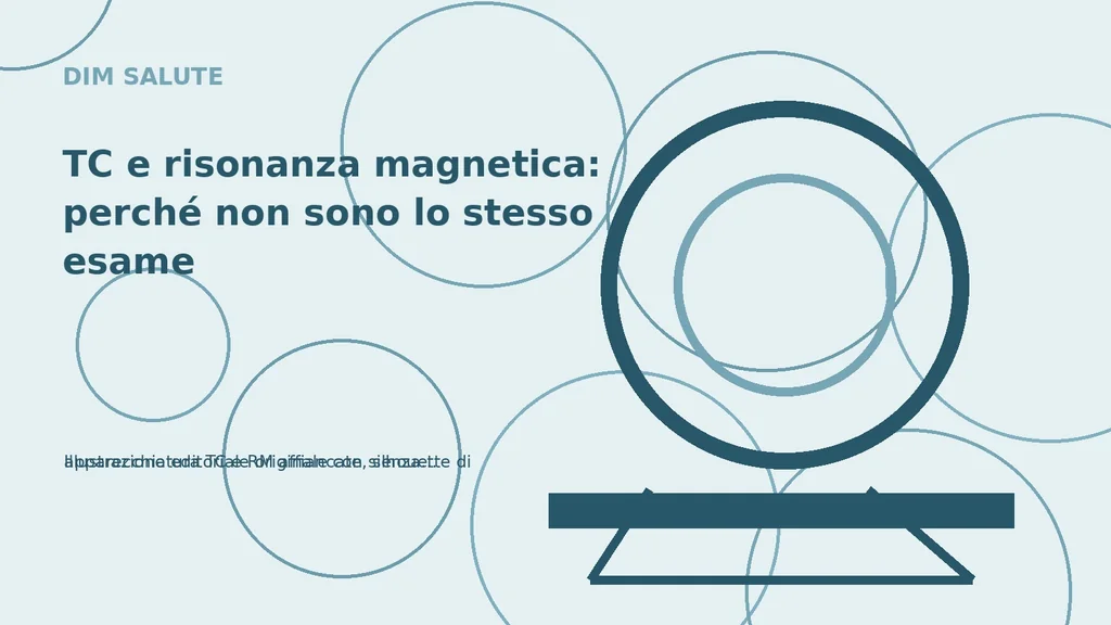 Illustrazione editoriale originale con silhouette di apparecchiatura TC e RM affiancate, senza pazienti riconoscibili.