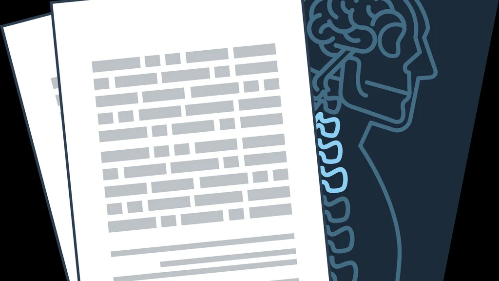 Illustrazione di un referto sanitario davanti a una tavola radiologica stilizzata, usata come immagine simbolica e non come esame clinico reale