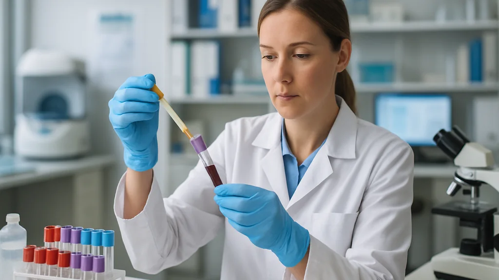 Professionista sanitaria in laboratorio mentre prepara un campione per l'analisi